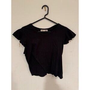 Amo Black Ruffle Sleeve Womens Top Size M
